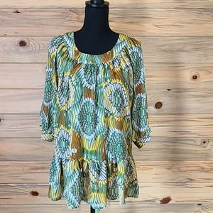 Capacity Unlimited Paisley Green and Yellow Blouse Ladies Size XL